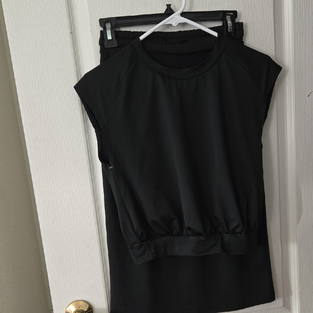 Black Sleeveless Top and Skirt Set
